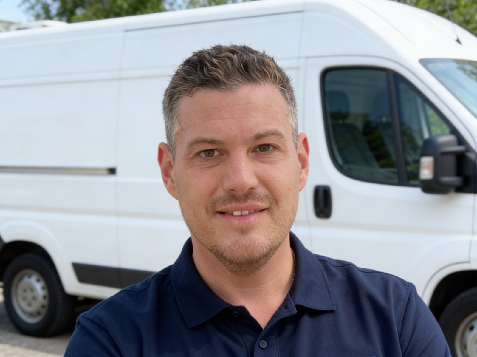 Patrick Götz vor seinem Einsatzfahrzeug